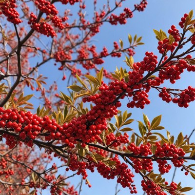Vibrant red berries against blue sky