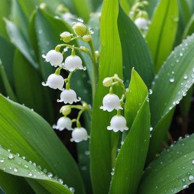 Delicate white flowers with raindrops