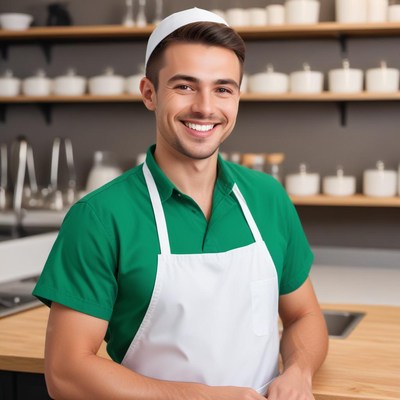 Smiling chef in a modern kitchen