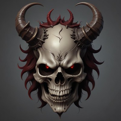 Skull with horns and red eyes
