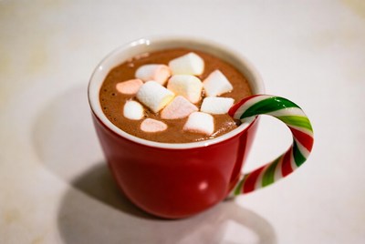 Festive hot chocolate with marshmallows