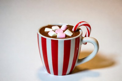 Warm chocolate drink with festive marshmallows