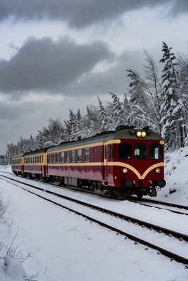 Train travels through winter wonderland