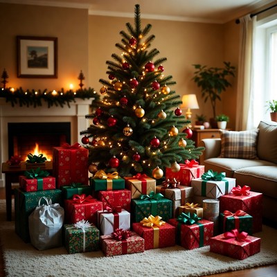 Festive christmas decorations and gifts