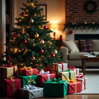 Christmas tree with wrapped gifts