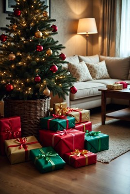 Festive christmas tree and gifts display