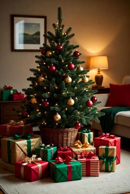 Christmas tree with wrapped gifts
