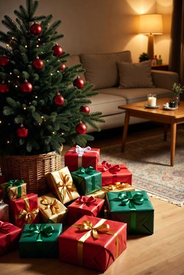 Festive christmas tree with gifts