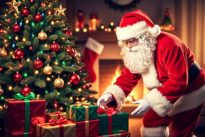 Santa preparing gifts for christmas