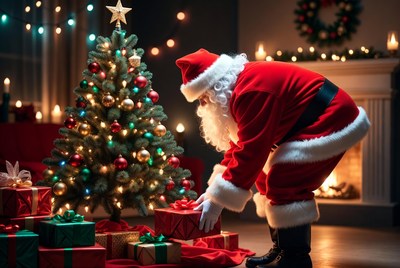 Santa claus decorating christmas tree