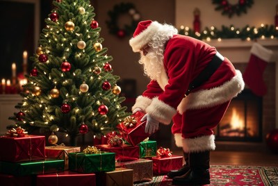 Santa delivering gifts at christmas