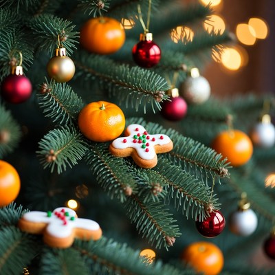Festive decorations on a christmas tree