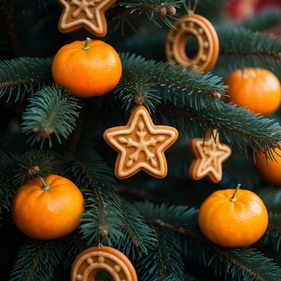 Festive ornaments on christmas tree