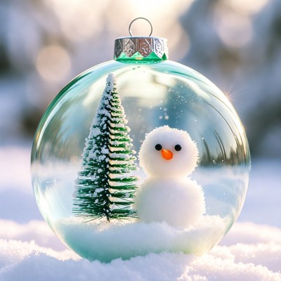 Snowy scene in christmas ornament