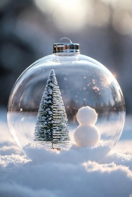 Winter scene inside glass ornament