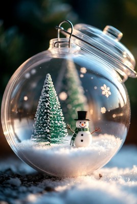 Snowman in a glass ornament display