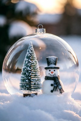 Snowman and tree in winter scene