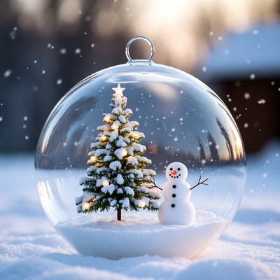 Festive snow globe with tree
