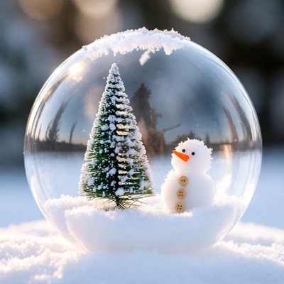 Winter scene in snow globe