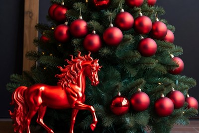 Glistening holiday decorations with red accents