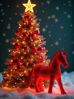 Colorful holiday decorations with a horse