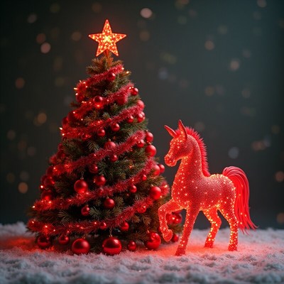 Magical christmas tree with unicorn