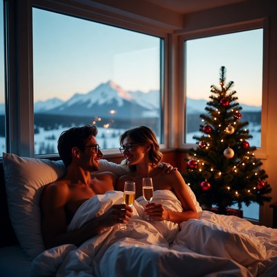 Cozy winter evening with champagne