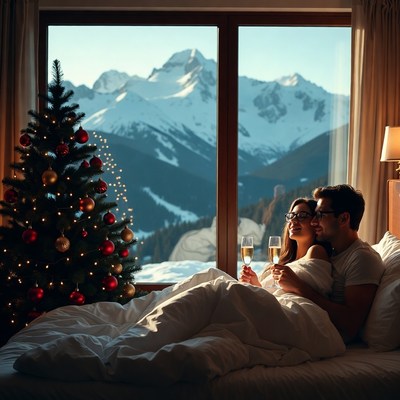 Cozy holiday morning with mountain view