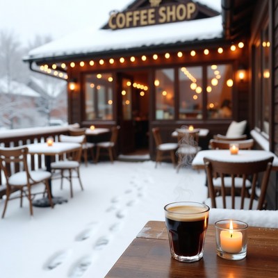 Cozy coffee shop in winter