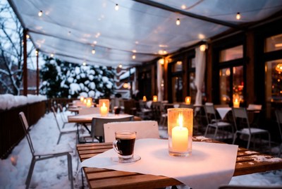 Winter evening at outdoor cafe