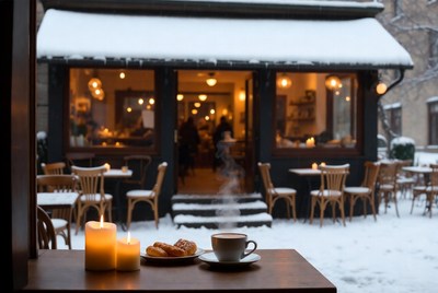 Cozy cafe in snowy weather