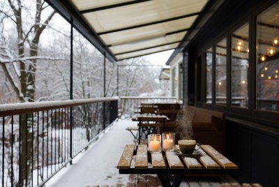 Cozy winter cafe with candles