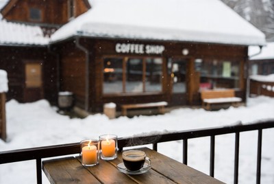 Cozy winter coffee shop scene