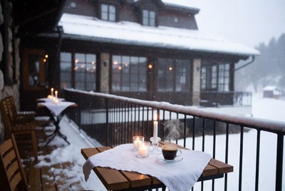 Cozy winter evening on the balcony