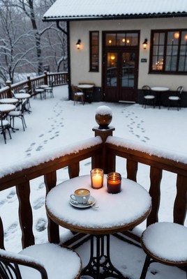 Cozy winter scene at a cafe