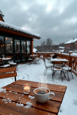 Cozy winter coffee moment outdoors
