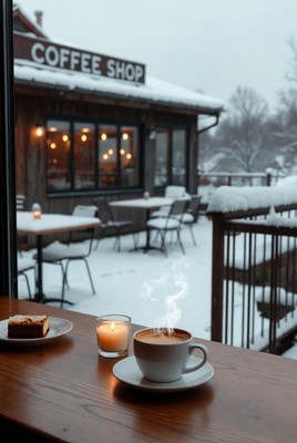 Cozy winter coffee shop scene