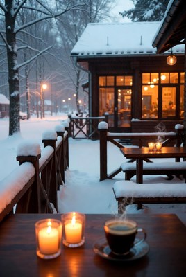 Cozy cafÃ© in winter wonderland