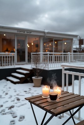 Cozy coffee shop in winter