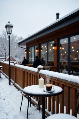 Cozy cafe on a snowy day