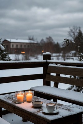 Cozy winter evening with candles