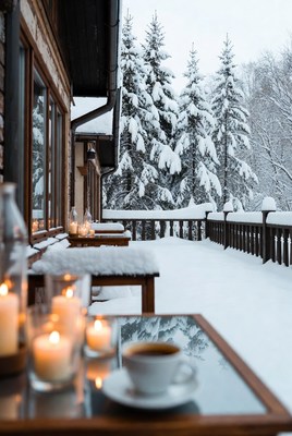 Cozy winter retreat with snow