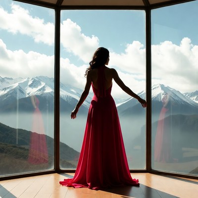 Silhouette against mountain backdrop