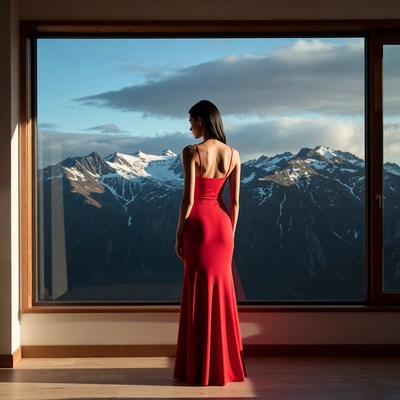 Scenic view in red dress