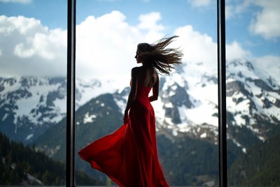 Silhouette of woman in red dress