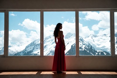 Mountain view from a large window