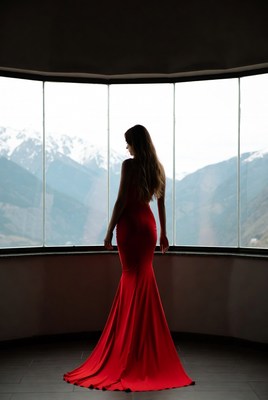 Elegant silhouette against mountain view