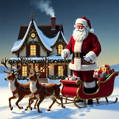 Santa claus delivering gifts in winter scene