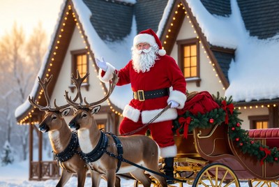 Santa claus with reindeer in winter