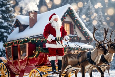 Santa claus with reindeer in winter